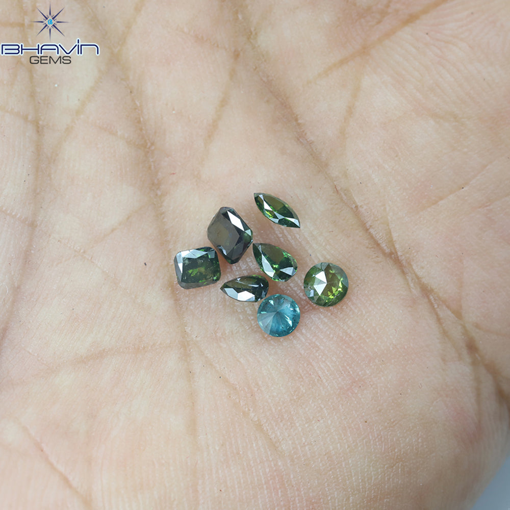 0.83 CT/7 Pcs Mix Diamond Natural Diamond Green-Blue Diamond Clarity SI (4.20 MM)