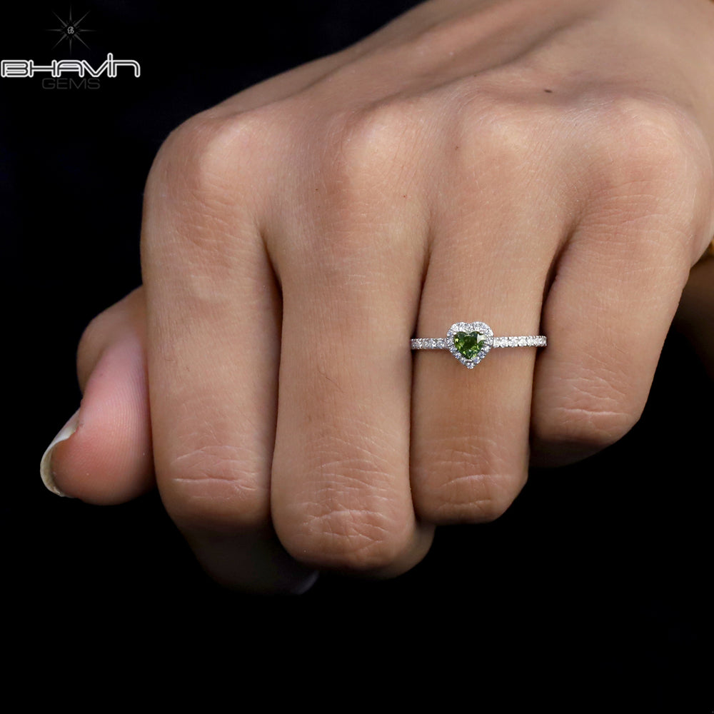 Heart Diamond Natural Diamond Ring Green Color Gold Ring Engagement Ring