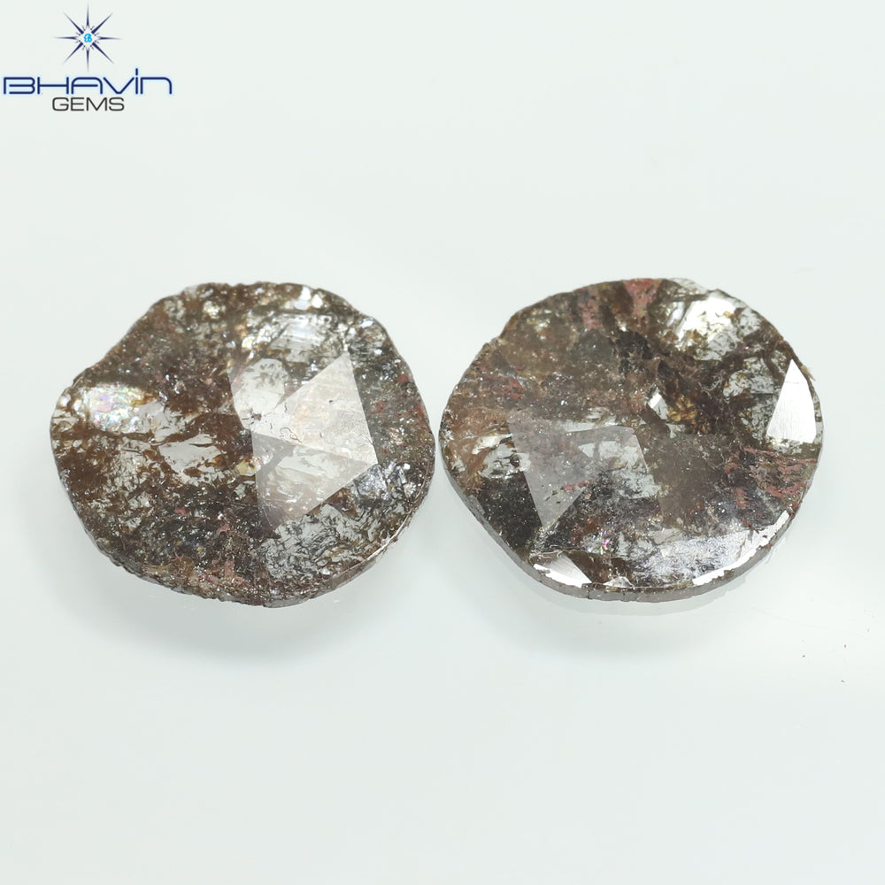 3.07 CT (2 Pcs) Uncut Slice Shape Natural Diamond  Brown  Color I3 Clarity (11.84 MM)