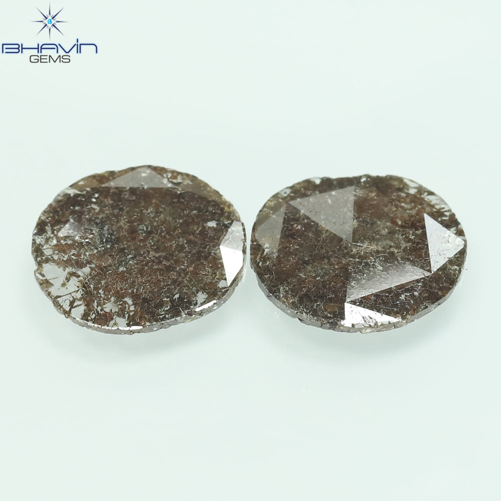 3.07 CT (2 Pcs) Uncut Slice Shape Natural Diamond  Brown  Color I3 Clarity (11.59 MM)