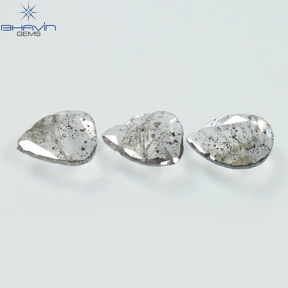 1.35 CT/2 ピース スライス形状 天然ダイヤモンド ソルト アンド ペッパー カラー I3 クラリティ (9.55 MM)