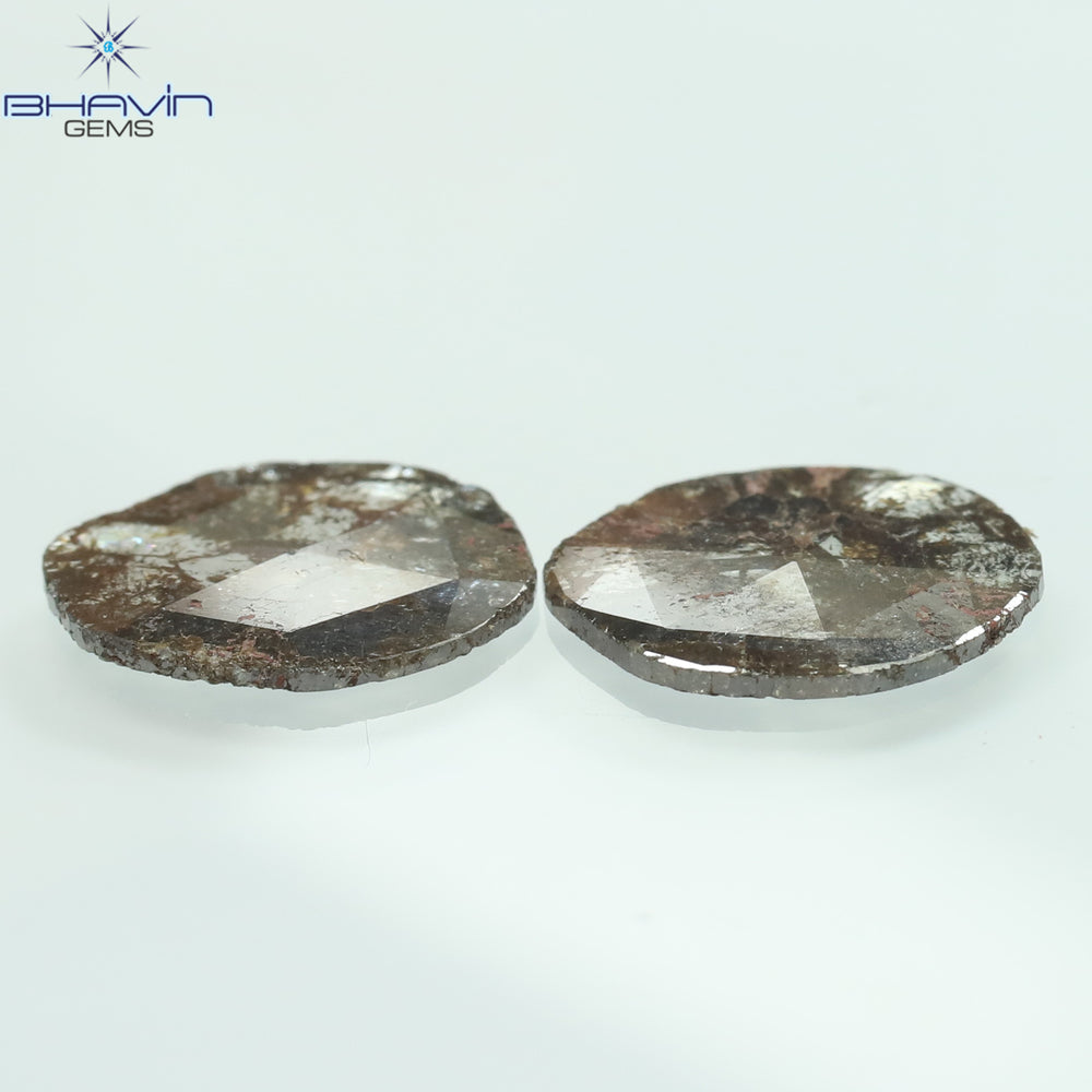 3.07 CT (2 Pcs) Uncut Slice Shape Natural Diamond  Brown  Color I3 Clarity (11.84 MM)