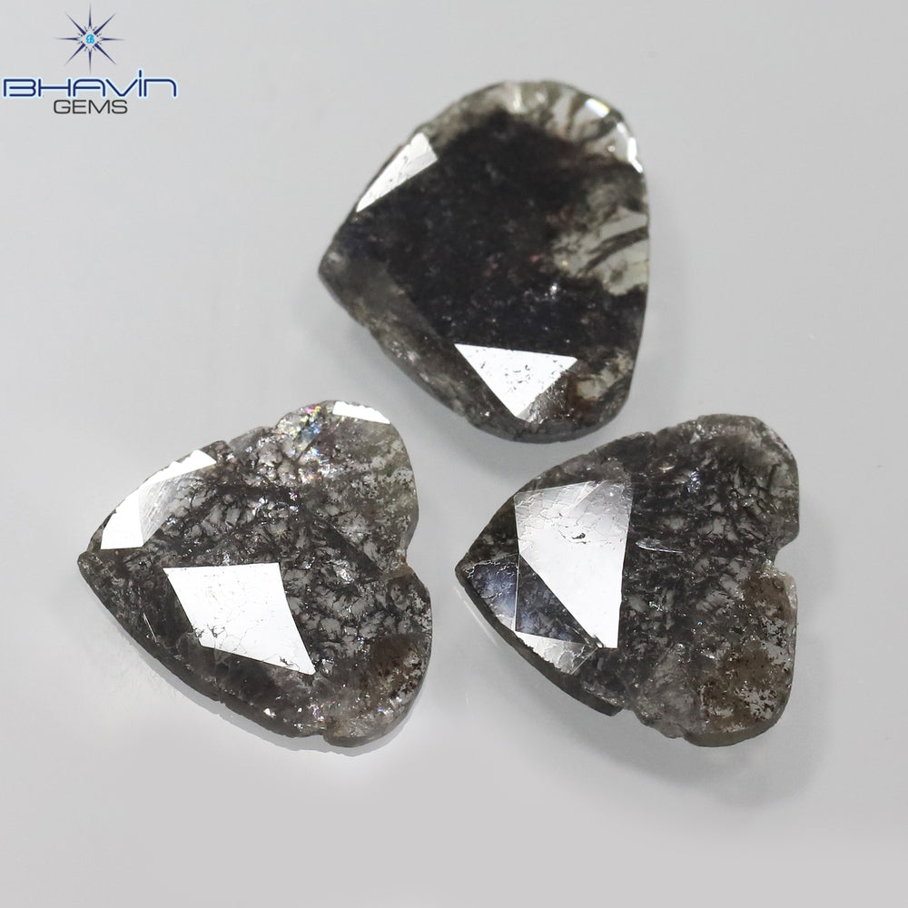 3.48 CT/3 Pcs Slice Shape Natural Diamond Salt And Pepper Color I3 Clarity (9.75 MM)