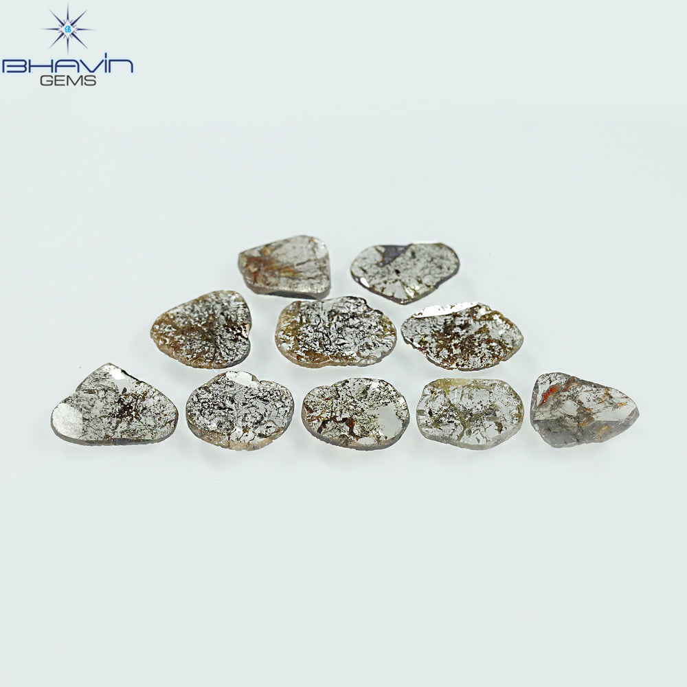 3.20 CT (10 Pcs) Slice Shape Natural Diamond Salt And Pepper Color I3 Clarity (5.94 MM)