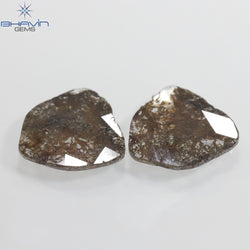4.03 CT/2PCS Uncut Slice Shape Natural Diamond Brown Color I3 Clarity (13.50 MM)