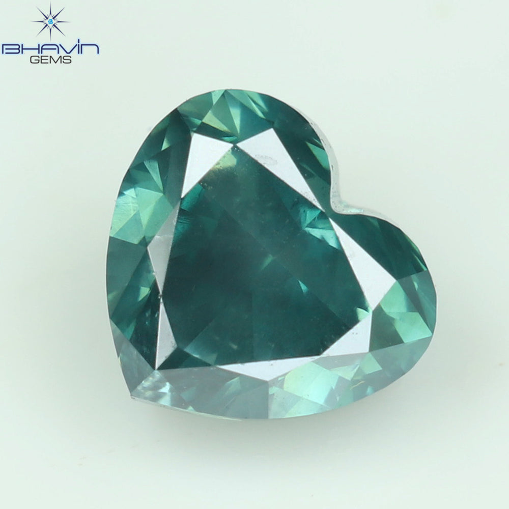 0.49 CT Enhanced Heart Shape Natural Loose Diamond Bluish Green Color SI1 Clarity (4.12 MM)