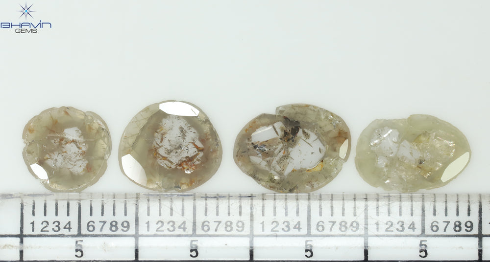2.53 CT/4 Pcs Slice Shape Natural Loose Diamond Grayish Green Color I3 Clarity (10.48 MM)