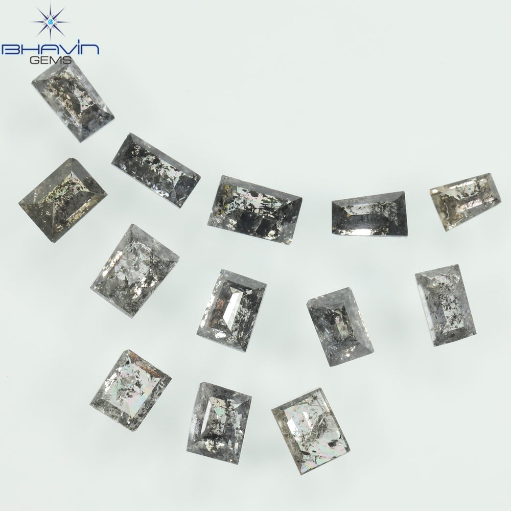 0.83 CT/13 Pcs Square Baguette Shape Natural Diamond Salt And Pepper Color I3 Clarity (3.10 MM)