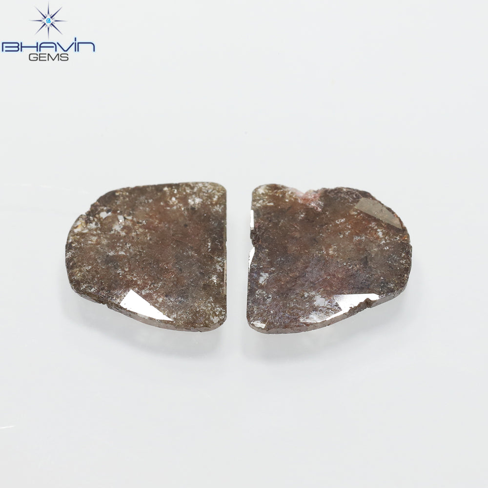 4.09 CT /2 PCS Uncut Slice Shape Natural Diamond Brown Color I3 Clarity (12.97 MM)