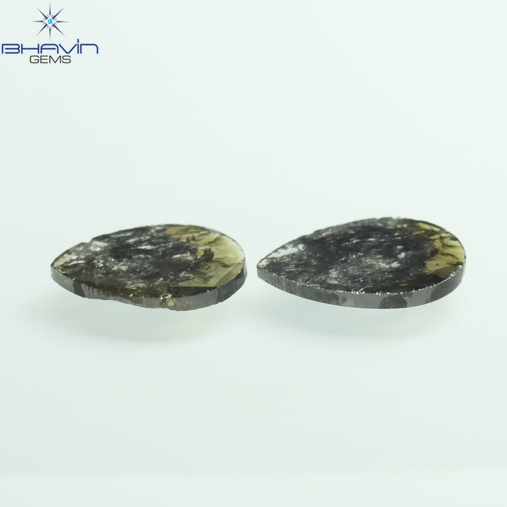 1.89 CT/2 Pcs Slice Shape Natural Diamond Salt And Pepper Color I3 Clarity (10.38 MM)