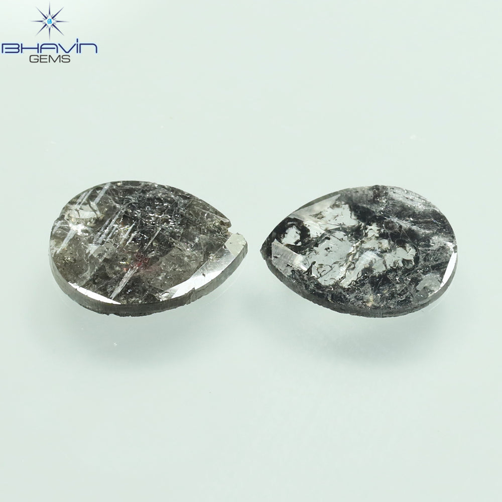 1.33 CT/2 Pcs Slice Shape Natural Diamond Salt And Pepper Color I3 Clarity (9.12 MM)