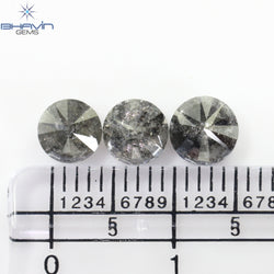 2.37 CT/3 Pcs Round Shape Natural Loose Diamond Salt And pepper Color I3 Clarity (5.60 MM)