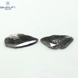 1.35 CT/2 ピース スライス形状 天然ダイヤモンド ソルト アンド ペッパー カラー I3 クラリティ (9.55 MM)