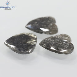 3.48 CT/3 Pcs Slice Shape Natural Diamond Salt And Pepper Color I3 Clarity (9.75 MM)