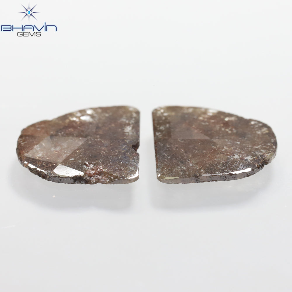 4.09 CT /2 PCS Uncut Slice Shape Natural Diamond Brown Color I3 Clarity (12.97 MM)