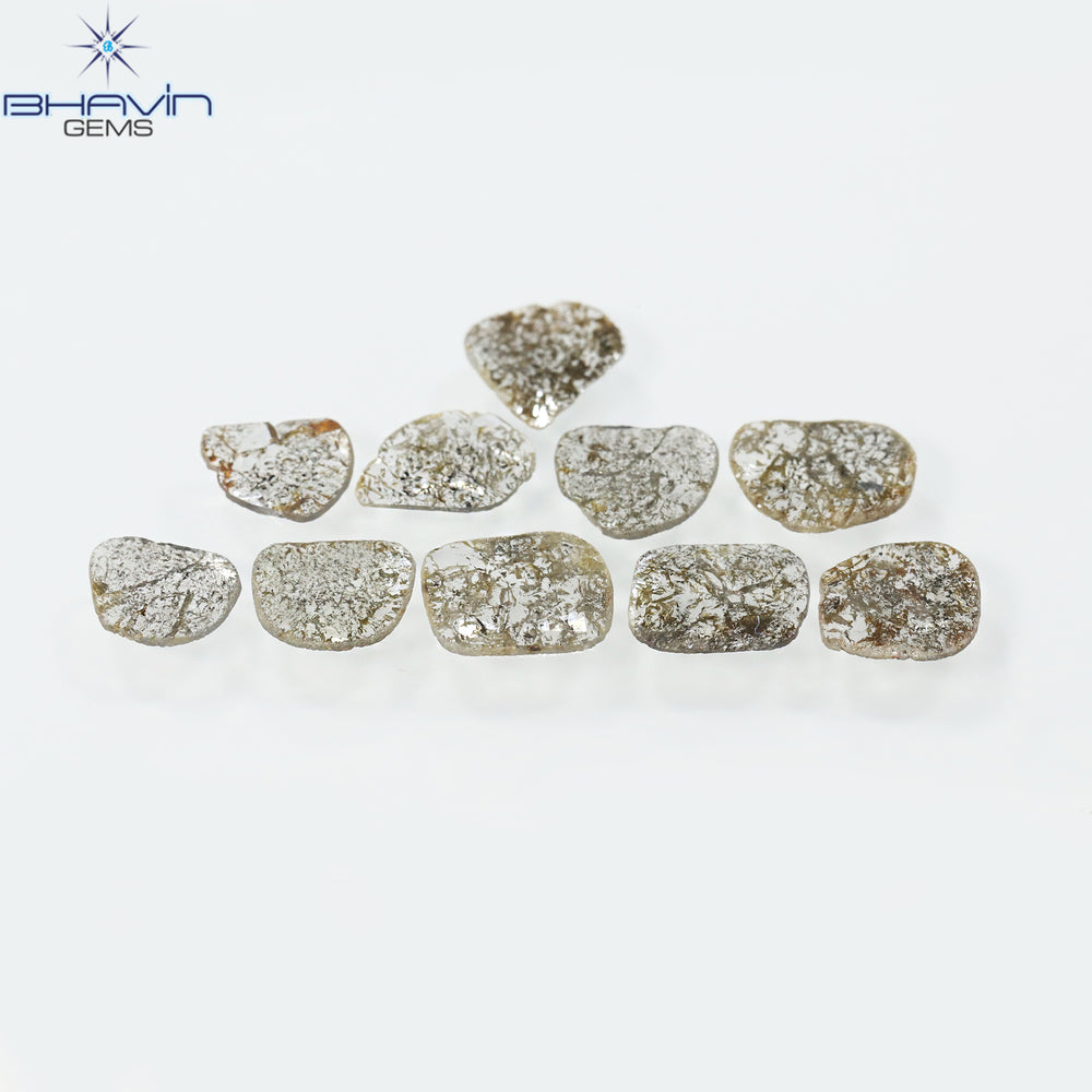 2.23 CT/7 ピース スライス形状 天然ダイヤモンド ソルト アンド ペッパー カラー I3 クラリティ (9.06 MM)