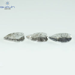 1.35 CT/2 ピース スライス形状 天然ダイヤモンド ソルト アンド ペッパー カラー I3 クラリティ (9.55 MM)