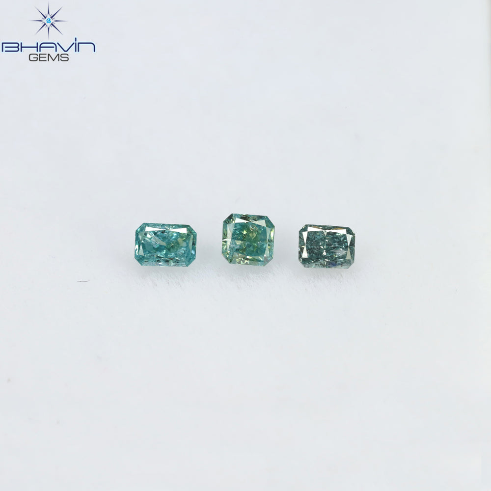 0.29 CT/3 Pcs Radiant Diamond Blue Color Natural Diamond Clarity SI2 (3.18 MM)