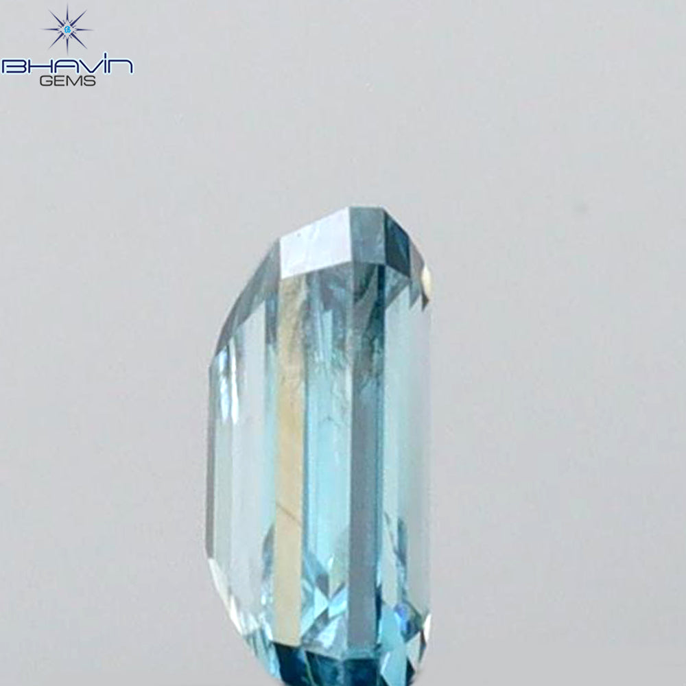 0.09 CT エメラルド シェイプ ナチュラル ダイヤモンド グリーンがかったブルー カラー VS1 クラリティ (3.58 MM)