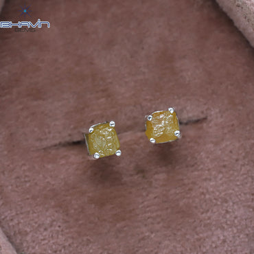 Rough Diamond White Gold Stud Earring Yellow Diamond Natural Loose Diamond Earring