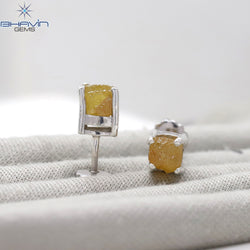 Rough Diamond White Gold Stud Earring Yellow Diamond Natural Loose Diamond Earring