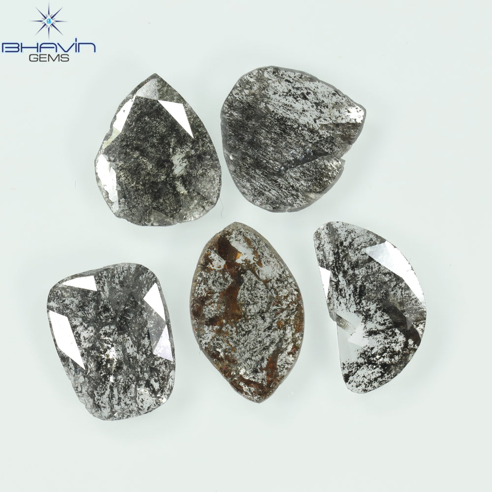 3.10 CT (5 Pcs) Slice Shape Natural Diamond Salt And Pepper Color I3 Clarity (10.62 MM)