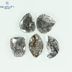 3.10 CT (5 Pcs) Slice Shape Natural Diamond Salt And Pepper Color I3 Clarity (10.62 MM)