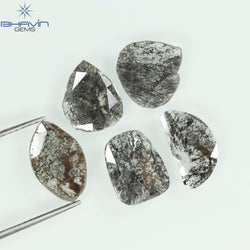 3.10 CT (5 Pcs) Slice Shape Natural Diamond Salt And Pepper Color I3 Clarity (10.62 MM)