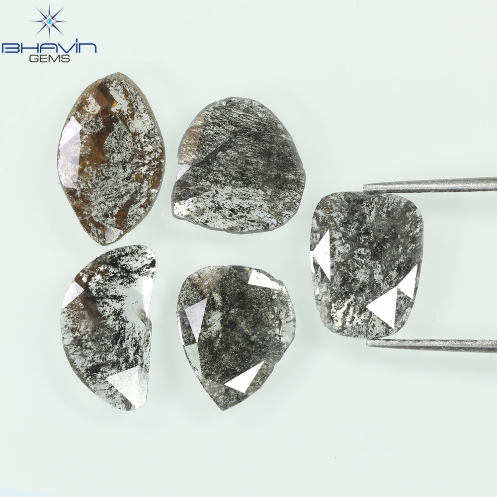 3.10 CT (5 Pcs) Slice Shape Natural Diamond Salt And Pepper Color I3 Clarity (10.62 MM)
