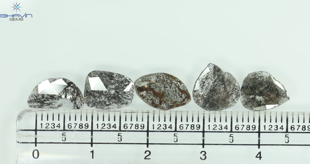 3.10 CT (5 Pcs) Slice Shape Natural Diamond Salt And Pepper Color I3 Clarity (10.62 MM)