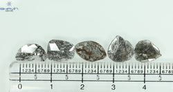 3.10 CT (5 Pcs) Slice Shape Natural Diamond Salt And Pepper Color I3 Clarity (10.62 MM)