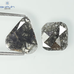 2.25 CT/2 Pcs Slice Shape Natural Diamond Salt And Pepper Color I3 Clarity (13.60 MM)