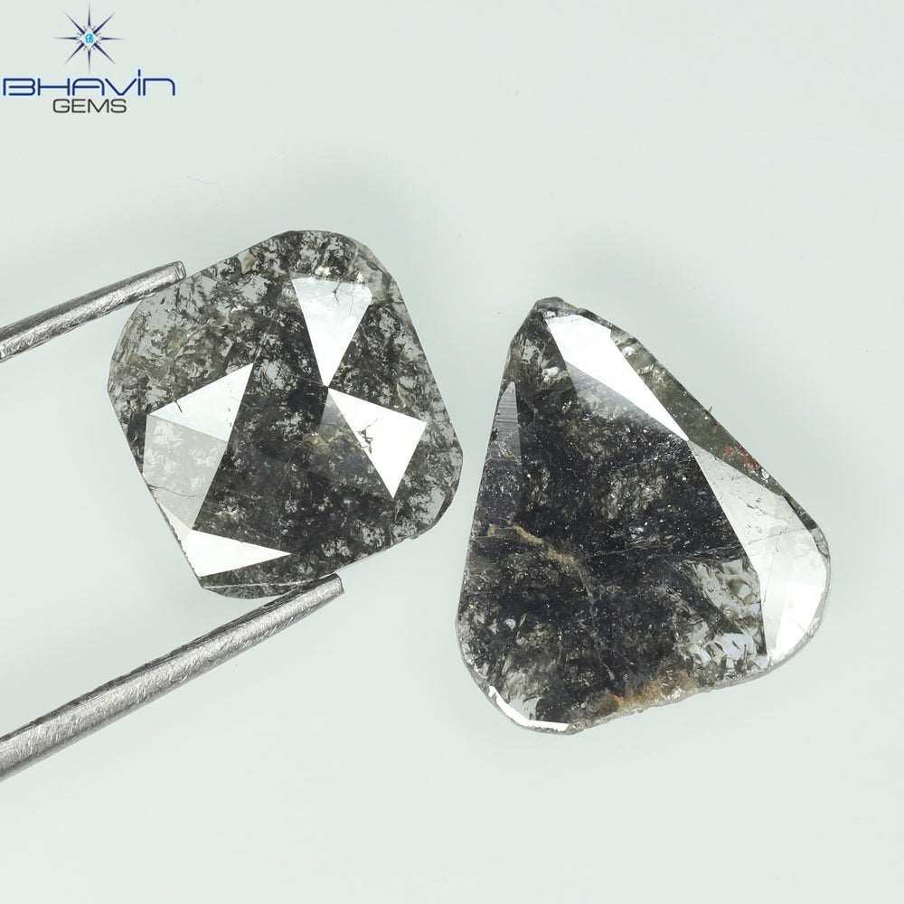 2.25 CT/2 Pcs Slice Shape Natural Diamond Salt And Pepper Color I3 Clarity (13.60 MM)