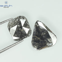2.25 CT/2 Pcs Slice Shape Natural Diamond Salt And Pepper Color I3 Clarity (13.60 MM)