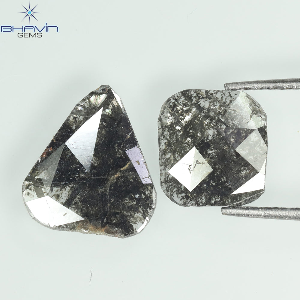 2.25 CT/2 Pcs Slice Shape Natural Diamond Salt And Pepper Color I3 Clarity (13.60 MM)