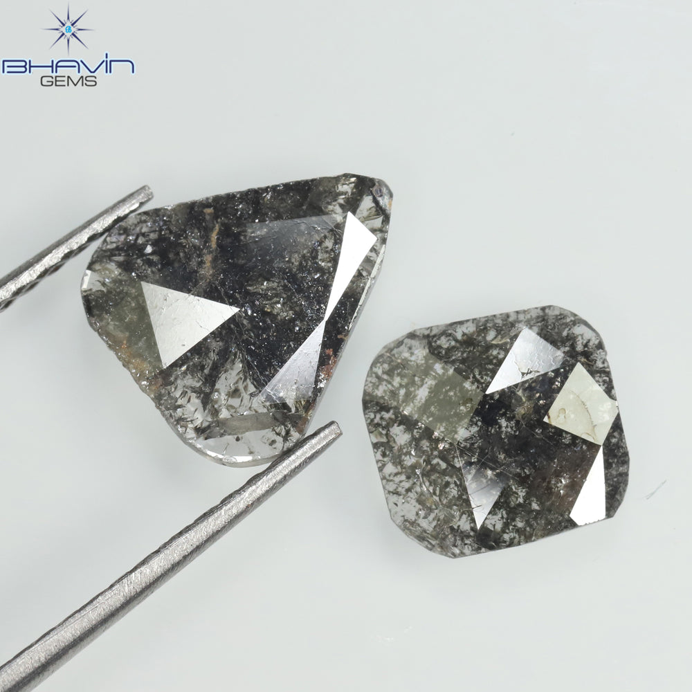 2.25 CT/2 Pcs Slice Shape Natural Diamond Salt And Pepper Color I3 Clarity (13.60 MM)