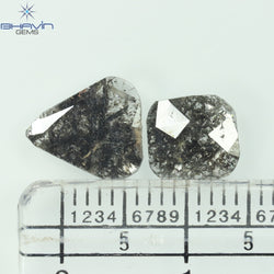 2.25 CT/2 Pcs Slice Shape Natural Diamond Salt And Pepper Color I3 Clarity (13.60 MM)