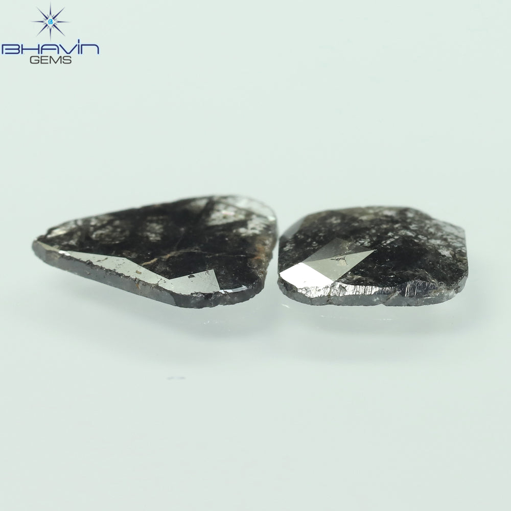 2.25 CT/2 Pcs Slice Shape Natural Diamond Salt And Pepper Color I3 Clarity (13.60 MM)