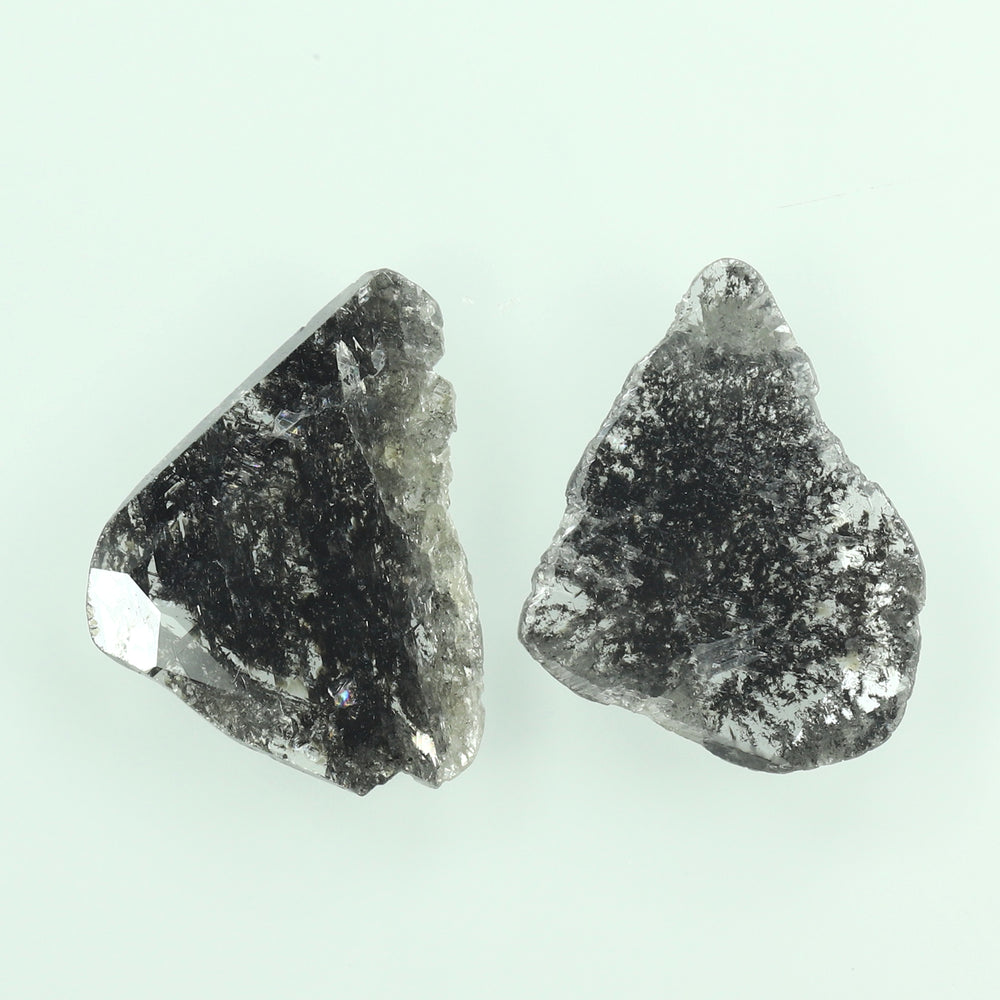 1.98 CT/2 Pcs Slice Shape Natural Diamond Salt And Pepper Color I3 Clarity (11.80 MM)