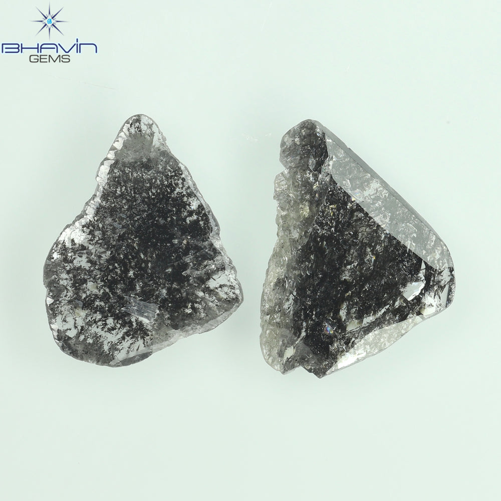1.98 CT/2 Pcs Slice Shape Natural Diamond Salt And Pepper Color I3 Clarity (11.80 MM)