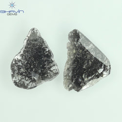 1.98 CT/2 Pcs Slice Shape Natural Diamond Salt And Pepper Color I3 Clarity (11.80 MM)