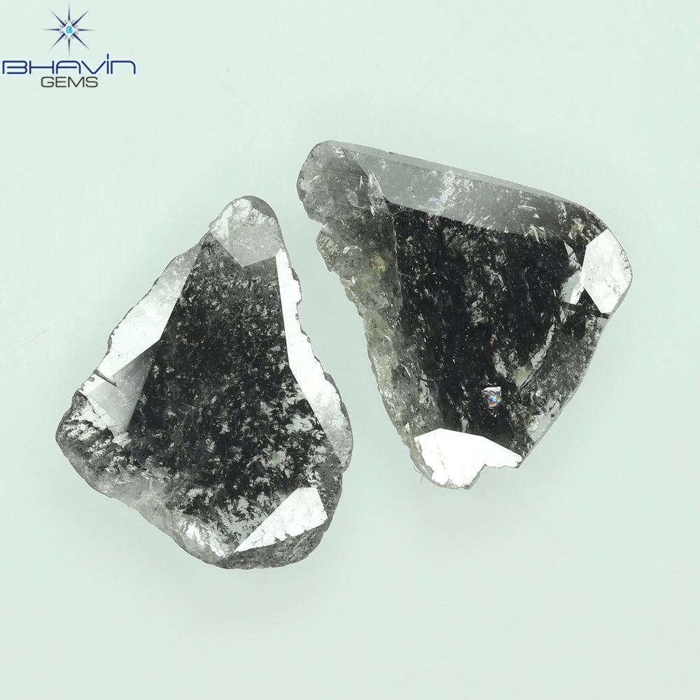 1.98 CT/2 Pcs Slice Shape Natural Diamond Salt And Pepper Color I3 Clarity (11.80 MM)