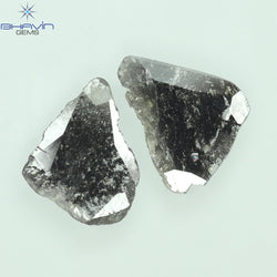 1.98 CT/2 Pcs Slice Shape Natural Diamond Salt And Pepper Color I3 Clarity (11.80 MM)