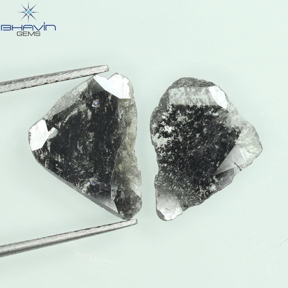 1.98 CT/2 Pcs Slice Shape Natural Diamond Salt And Pepper Color I3 Clarity (11.80 MM)