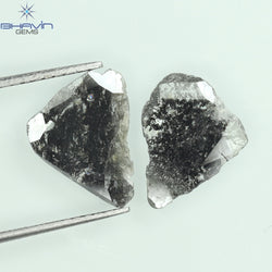 1.98 CT/2 Pcs Slice Shape Natural Diamond Salt And Pepper Color I3 Clarity (11.80 MM)