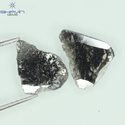 1.98 CT/2 Pcs Slice Shape Natural Diamond Salt And Pepper Color I3 Clarity (11.80 MM)