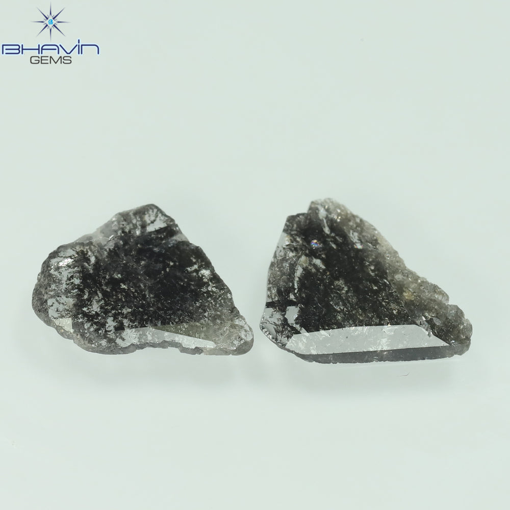 1.98 CT/2 Pcs Slice Shape Natural Diamond Salt And Pepper Color I3 Clarity (11.80 MM)