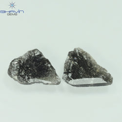 1.98 CT/2 Pcs Slice Shape Natural Diamond Salt And Pepper Color I3 Clarity (11.80 MM)