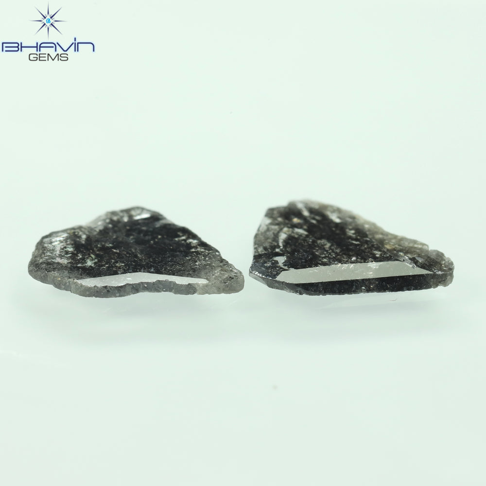 1.98 CT/2 Pcs Slice Shape Natural Diamond Salt And Pepper Color I3 Clarity (11.80 MM)
