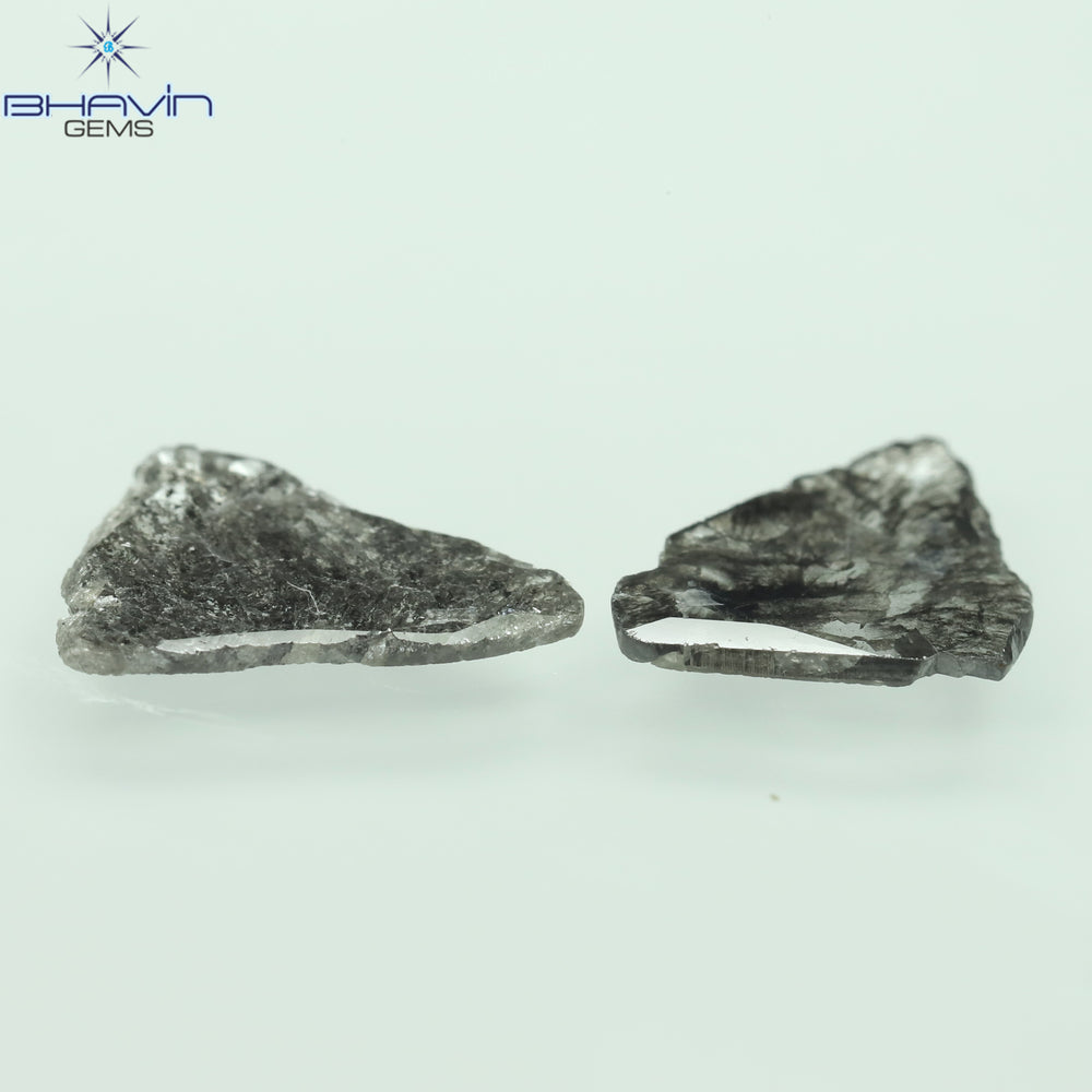1.60 CT/2 Pcs Slice Shape Natural Diamond Salt And Pepper Color I3 Clarity (11.56 MM)